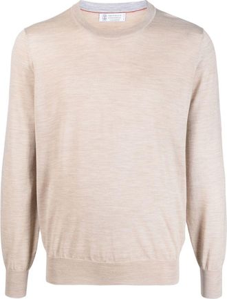 Brunello Cucinelli crew-neck fine-knit jumper - men - Cashmere/Wool - 54 - Neutrals
