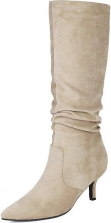 Generic Womens Suede Knee-High Boots, Elegant Pointed Toe Knee-High Boots with Pleated Design And Stiletto Heels High Boots Autumn Winter Slip-On Shoes for Ou