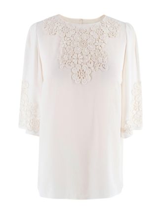Dolce & Gabbana Cream Silk Blend Floral Crochet Top Size XS