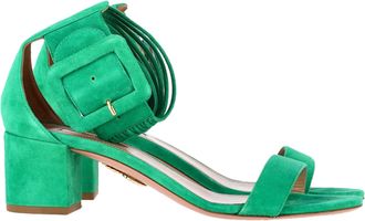 Aquazzura Pre-owned Womens Aquazzura Buckle Strap Block-Heel Sandals in Green Suede - Size EU 38