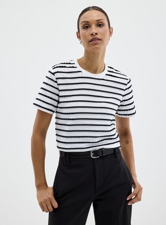 Contemporaine Womens Embossed scalloped stripes T-shirt