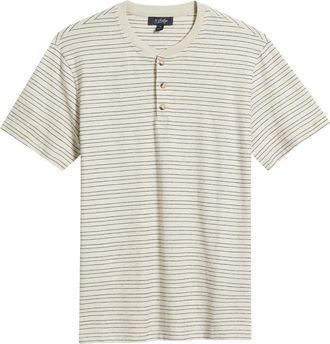 34 Heritage Pinstripe Cotton & Linen Henley in Beige at Nordstrom, Size Xx-Large