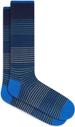 Bugatchi Gradient Stripe Mercerized Cotton Blend Dress Socks in Navy at Nordstrom