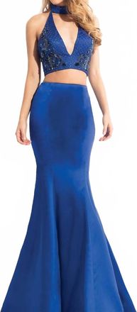 Rachel Allan Two Piece Long Halter Prom Dress In Royal