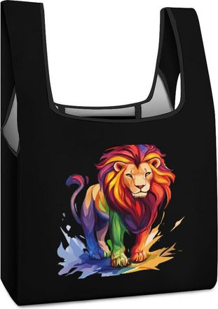 Generic Colorful Wild Lion Shopping Bag Reusable Grocery Tote Bag Foldable Handbag for Travel Picnic