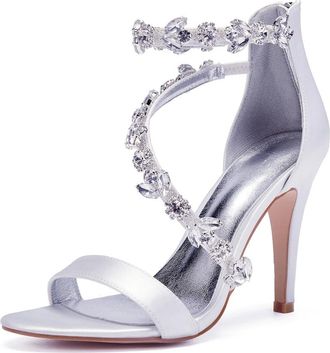Generic Wedding Shoes Women Ankle Strap Heels Bridal Heels Open Toe Stiletto High Heeled Sandals for Prom, Party, Daily 10.5Cm,White,9 UK