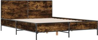vidaXL Estructura cama madera ingeniería metal roble ahumado 150x200cm vidaXL