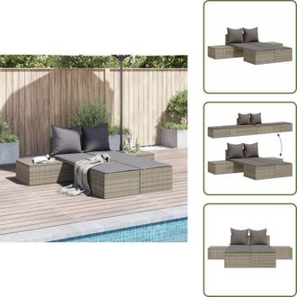 vidaXL Lettino da esterno - vidaXL Lettino Prendisole Doppio con Cuscini Grigio in Polyrattan - Cuscini sfoderabili