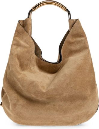 Moschino Soft Suede Bag with Structured Gold-tone Handle