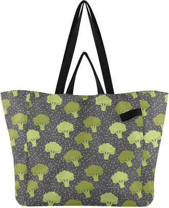 Generic Broccoli Dots Gray print Reusable Canvas Tote Bag, Heavy Duty Grocery Shopping Bag with Hard Bottom Double Handles Large Capacity Work Groceries Trave