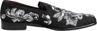 Dolce & Gabbana Black Silver Sequined Loafers Men Dress Mens Shoes
