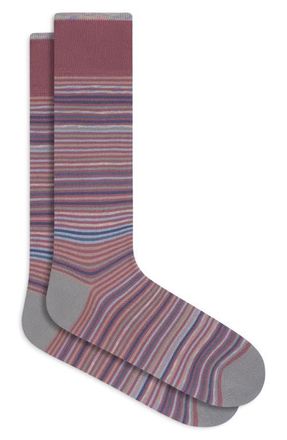 Bugatchi Stripe Mercerized Cotton Blend Dress Socks in Dusty Pink at Nordstrom
