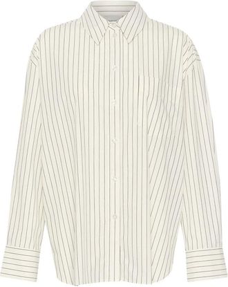 Gestuz Witte Pinstripe Oversized Shirt - Dames - Overhemden - Veelkleurig - M - Katoen - Overhemden