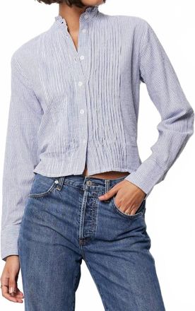 bobi Long Sleeve Pintuck Shirt In Blue