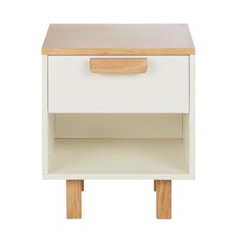 Maisons du monde Mesita de noche de 1 caj&oacute;n en madera maciza de pino y MDF blanco crema