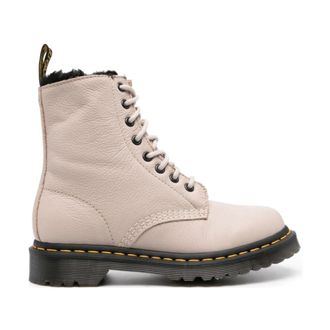 Dr. Martens Serena Virginia Beige Enkellaarsjes - Dames - Veterlaarzen - Beige - 36 EU - Leer - Schoenen