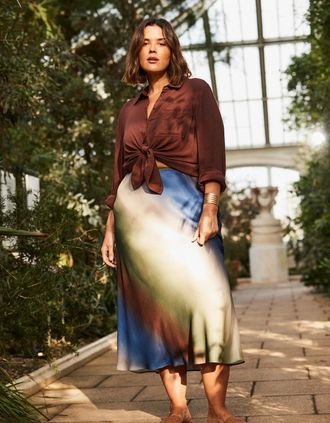 Live Unlimited London Womens Ombre Print Midi Skirt - Size: 22