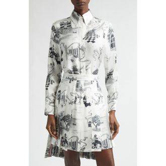 Thom Browne Hector Toile Silk Twill Button-Down Shirt in Black/White at Nordstrom, Size 10 Us
