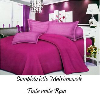 Trade Shop Trade Shop - Completo Letto Lenzuola Matrimoniale Con Copri Cuscini Tinta Unita Colore Rosa