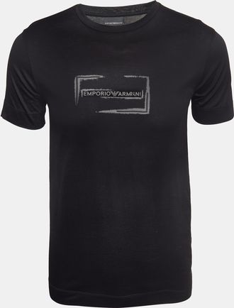 Emporio Armani Black Logo Printed Cotton Knit Crew Neck T-Shirt