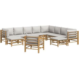vidaXL Set De Muebles De Jard&iacute;n 12 Piezas Bamb&uacute; Y Cojines Gris Claro Vidaxl