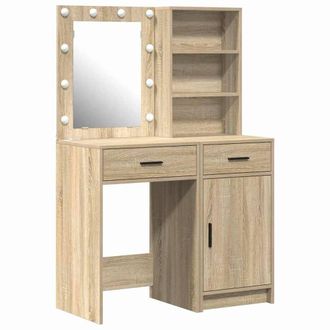 Berkfield Home 2 Piece Dressing Table Set with LED Sonoma Oak Engineered Wood in Light Oak