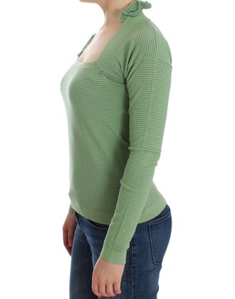 Ermanno Scervino Womens Green Wool Blend Striped Long Sleeve Sweater Nylon Clothing