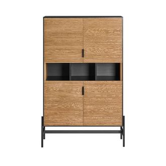 SoBuy Tall Sideboard Cabinet - Light Oak & Black Frame - Modern Contemporary | Size: 132 cm