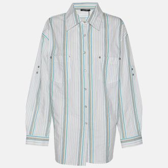 Elena Miro White Striped Cotton Button Front Shirt Xl