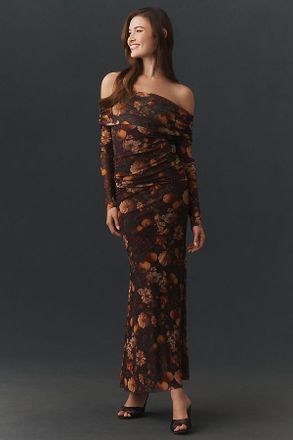 BHLDN Off-Shoulder Long-Sleeve Ruched Maxi Dress