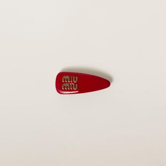 Miu Miu Patent Leather Hair Clip, Woman, Red
