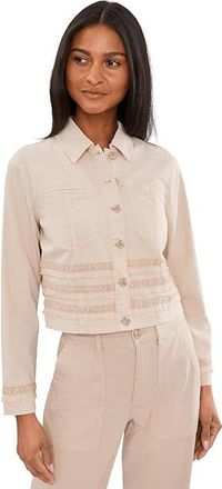 Liverpool L.A. Petite Trucker Jacket with Fray and Lace Womens Jacket Safari Sand : PXL, Cotton/Elastane/Viscose