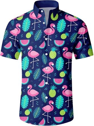 Generic Mens Hawaiian Shirt - Beach Shirts Summer Button Down Short Sleeve Tropical Tops Print Beach Clothes (UK, Alpha, 3XL, Regular, Regular, 13)