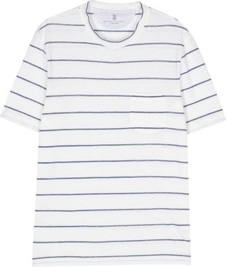 Brunello Cucinelli slub-textured striped T-shirt - men - Cotton/Linen/Flax - S - White