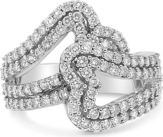 House of Brilliance 14K White Gold 1 1/2 Cttw Diamond Open Double Heart Bypass Ring at Nordstrom, Size 7