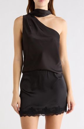Elodie Tie Neck One-Shoulder Satin Top in Black at Nordstrom Rack, Size X-Large