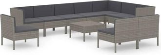 vidaXL Set De Muebles De Jard&iacute;n 11 Pzas Y Cojines Rat&aacute;n Sint&eacute;tico Gris Vidaxl