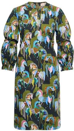Maison Common Printed Popelin Dress With Baloon Sleeves in Green/multicolour at Nordstrom, Size 36