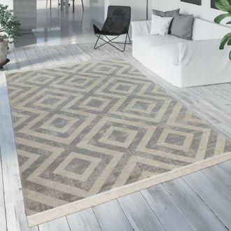 Paco Home Paco Home - Alfombra Escandinava Gris Balc&oacute;n Terraza Exterior Rombos Resistente Robusta &Oslash; 160 Cm Redondo