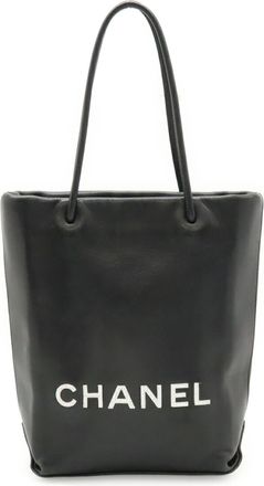 Chanel Black White Leather Handbag Tote Bag (Pre-Owned)
