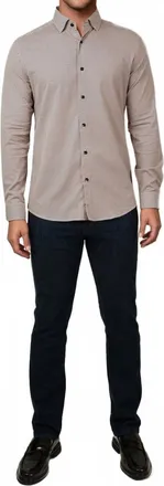 Stone Rose Printed Micro Weave Long Sleeve Shirt In Orange