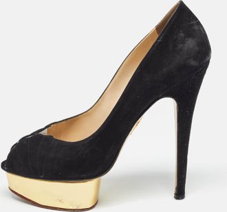 Charlotte Olympia Black Suede Platform Pumps