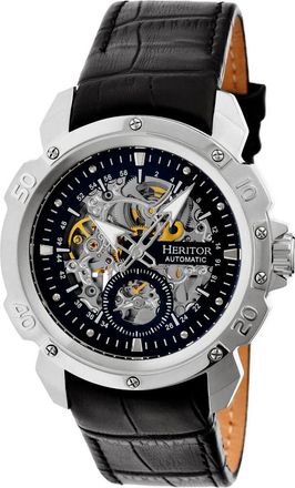 Heritor Conrad Skeleton Leather-Band Watch in Silver/black at Nordstrom