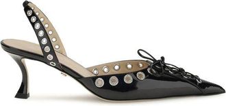 Mach & Mach Mach & Womens Diamond Slingback Studded Heel - Black Leather - Size EU 38