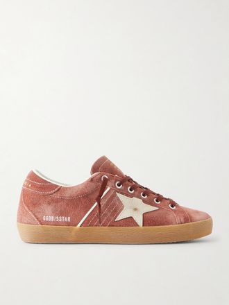 Golden Goose Sneakers In Camoscio Con Finiture In Pelle Effetto Consumato Super-star - Rosso