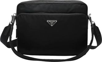 Prada Schoudertas van Re-Nylon en Saffiano Leer - Heren - Schoudertassen - Zwart - ONE Size - Leer - Tassen