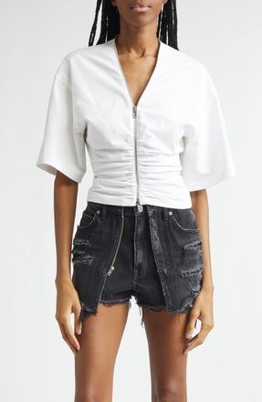 Alexander Wang Ruched Knit Zip Top in White at Nordstrom, Size X-Large