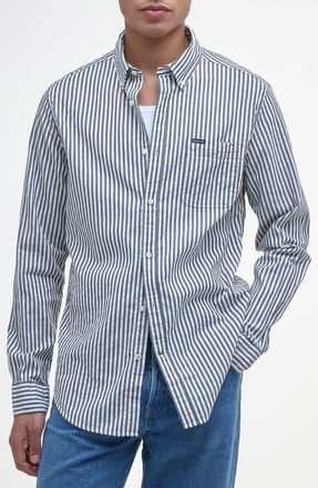 Barbour Cresswell Stripe Cotton Seersucker Button-Down Shirt in Navy at Nordstrom, Size Xx-Large