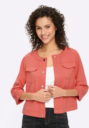 Heine Shirtjacke HEINE Shirtjacke, Damen, Gr. 34, grapefruit, 55% Viskose, 40% Polyester, 5% Elasthan, unifarben, Rundhals, Shirts Shirtjacke