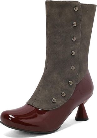 Generic Womens Round Toe Kitten Heen Ankle Boots Vintage Victorian Short Booties with Zipper Studded Wingtip Brouge Shoes (Wine Red,5.5)